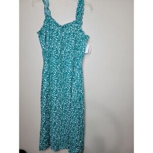 Harlow & Rose Women's Dress Green White Floral Smocked Back Sz L